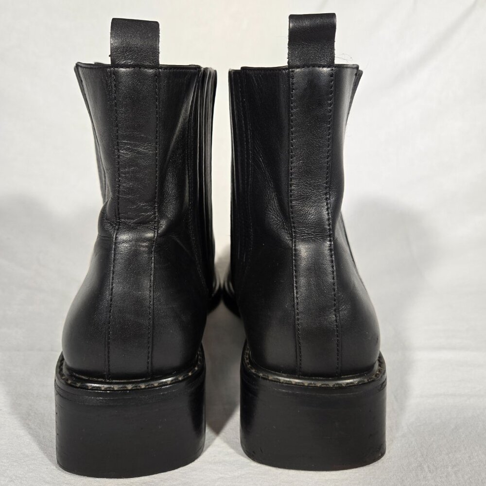 Vintage Y2K 90's BLACK Leather Chunky Platform Block Heel Chelsea Boot Size 10M - Picture 6 of 17